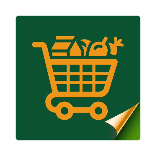 Seohara Express official mobile app icon featuring a yellow shopping cart on a dark green background. Fast home delivery service symbol for Seohara, Bijnor.